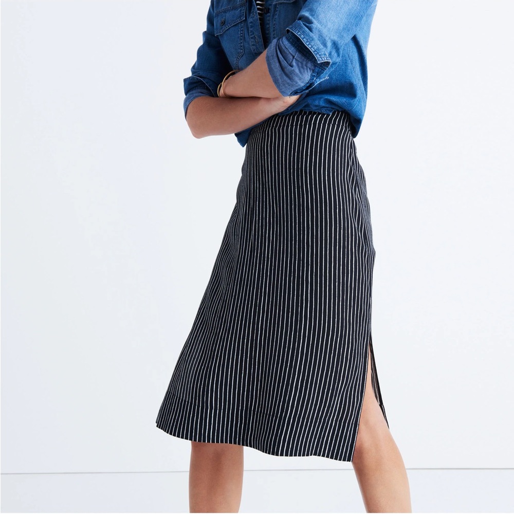 Madewell Black Pinstripe Midi Skirt